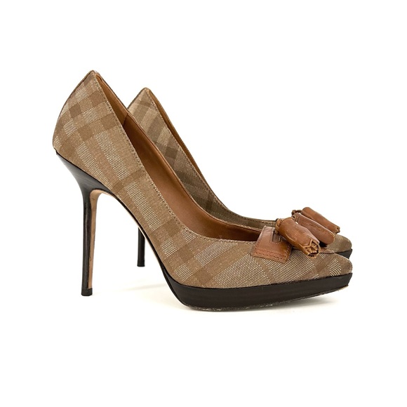 Burberry Shoes - Burberry Plaid Platform Pumps With Tassels